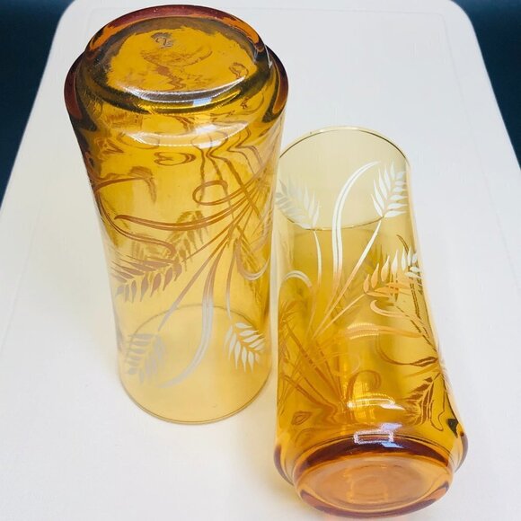 Vintage Libbey Ombre Golden Wheat Harvest Amber Glass Tumbler PAIR - Picture 7 of 10